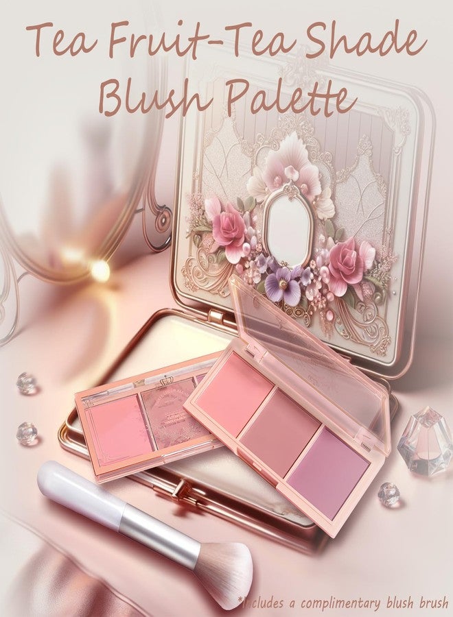 Kootinn 3 Color Matte Pink Blush Palette with Brush, Long Lasting Cheek Makeup, Light and Smooth Blush Powder for Face Beauty - Image 2