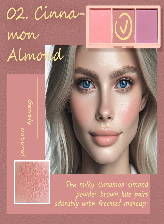 Kootinn 3 Color Matte Pink Blush Palette with Brush, Long Lasting Cheek Makeup, Light and Smooth Blush Powder for Face Beauty - Image 4