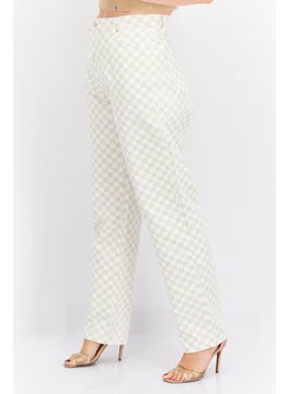 Bershka Women Straight Checkered No Stretch Jeans, Off White  - Image 2
