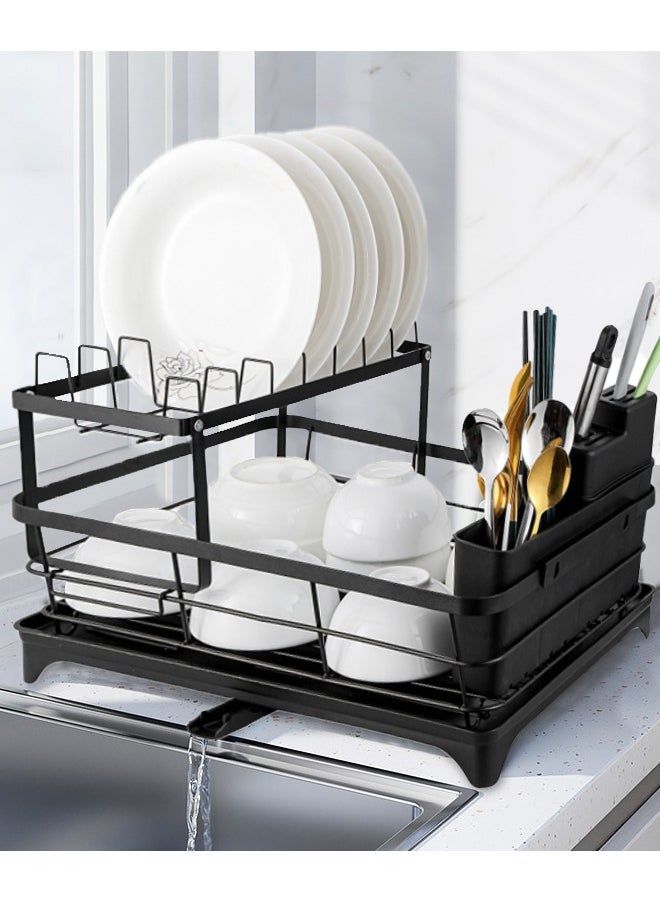 Generic - 2-Tier Dish Drying Rack with Chopstick Holder, Removable Stainless Steel Dish Drainer with Drain Pipe, Vertical Slot Design Kitchen Storage Rack - Image 1