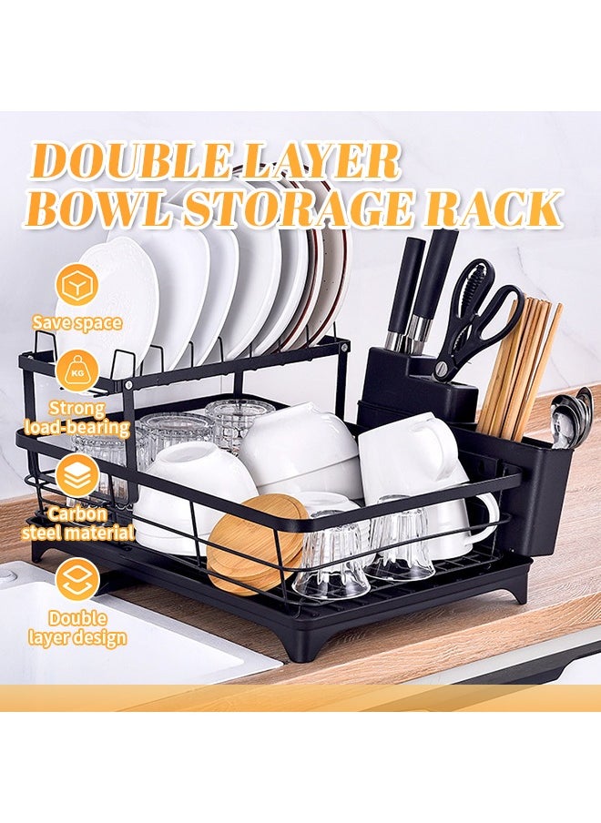 Generic - 2-Tier Dish Drying Rack with Chopstick Holder, Removable Stainless Steel Dish Drainer with Drain Pipe, Vertical Slot Design Kitchen Storage Rack - Image 1