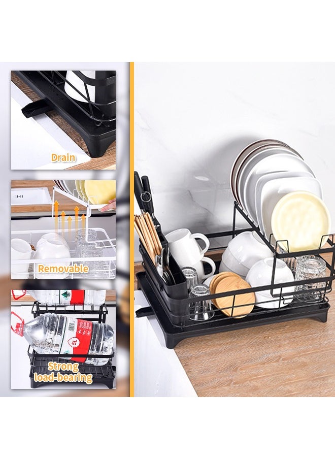Generic - 2-Tier Dish Drying Rack with Chopstick Holder, Removable Stainless Steel Dish Drainer with Drain Pipe, Vertical Slot Design Kitchen Storage Rack - Image 1