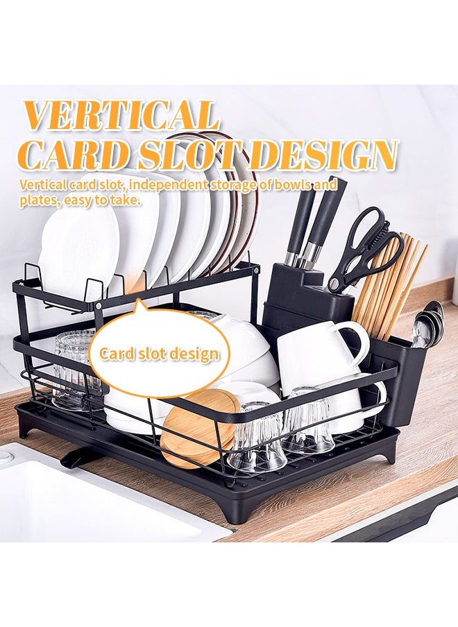 Generic - 2-Tier Dish Drying Rack with Chopstick Holder, Removable Stainless Steel Dish Drainer with Drain Pipe, Vertical Slot Design Kitchen Storage Rack - Image 1