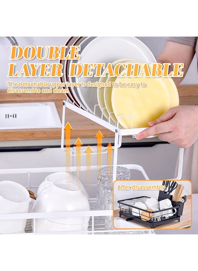 Generic - 2-Tier Dish Drying Rack with Chopstick Holder, Removable Stainless Steel Dish Drainer with Drain Pipe, Vertical Slot Design Kitchen Storage Rack - Image 1