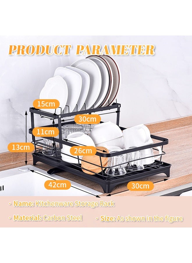 Generic - 2-Tier Dish Drying Rack with Chopstick Holder, Removable Stainless Steel Dish Drainer with Drain Pipe, Vertical Slot Design Kitchen Storage Rack - Image 1