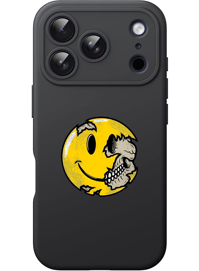 Theodor Protective Slim Fit Case Liquid Silicone Cover with Full Body Protection Anti-Scratch Shockproof Case For Apple iPhone 17 Pro (Black) Smiley (3) - Image 1