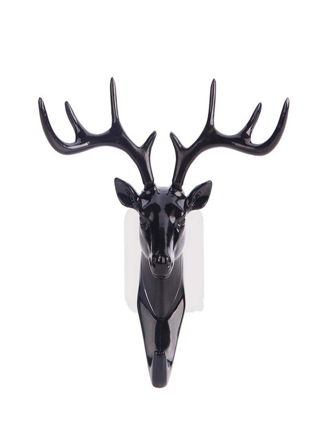 Leeonz Deer Head Self Adhesive Wall Door Hook Hanger for Bag Keys, Sticky Holder Deer Horn Wall Mounted Hanging Hook Shower Curtain Hooks for Living Room Bathroom Home Decor (Black) - Image 1