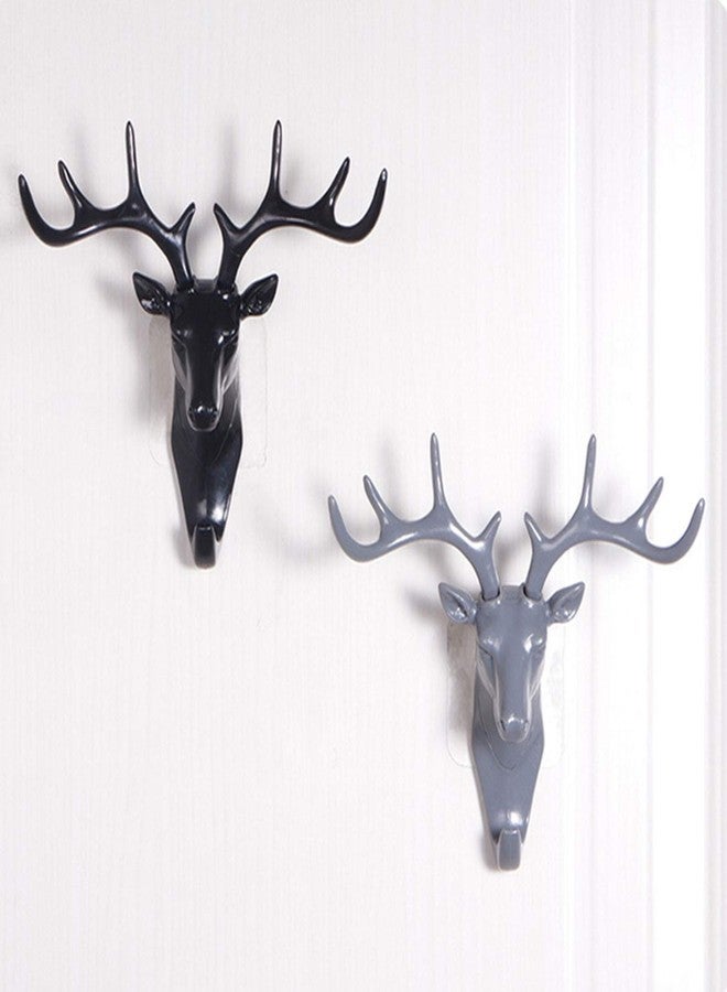 Leeonz Deer Head Self Adhesive Wall Door Hook Hanger for Bag Keys, Sticky Holder Deer Horn Wall Mounted Hanging Hook Shower Curtain Hooks for Living Room Bathroom Home Decor (Black) - Image 5