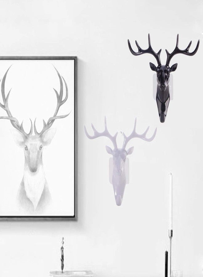 Leeonz Deer Head Self Adhesive Wall Door Hook Hanger for Bag Keys, Sticky Holder Deer Horn Wall Mounted Hanging Hook Shower Curtain Hooks for Living Room Bathroom Home Decor (Black) - Image 3