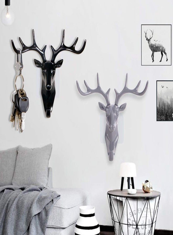 Leeonz Deer Head Self Adhesive Wall Door Hook Hanger for Bag Keys, Sticky Holder Deer Horn Wall Mounted Hanging Hook Shower Curtain Hooks for Living Room Bathroom Home Decor (Black) - Image 2