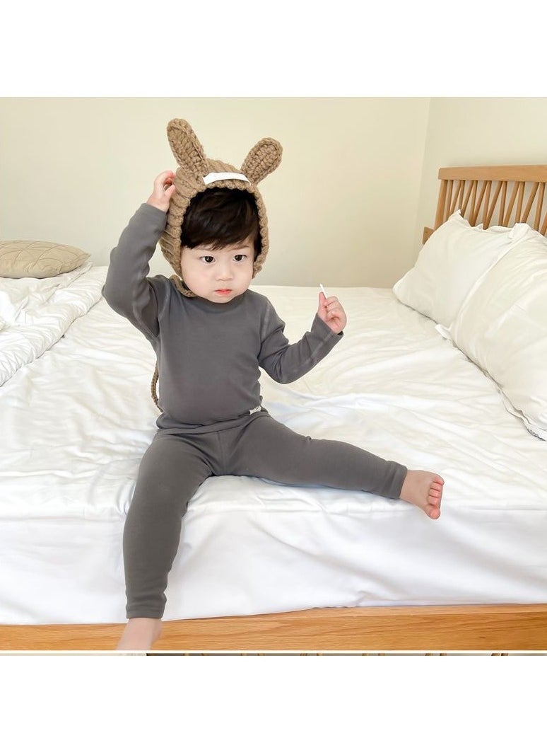 Jorunb Baby Girls Boys Thermal Underwear Set Toddler Cotton Base Layer Soft Warm Jammies Grey  - Image 3