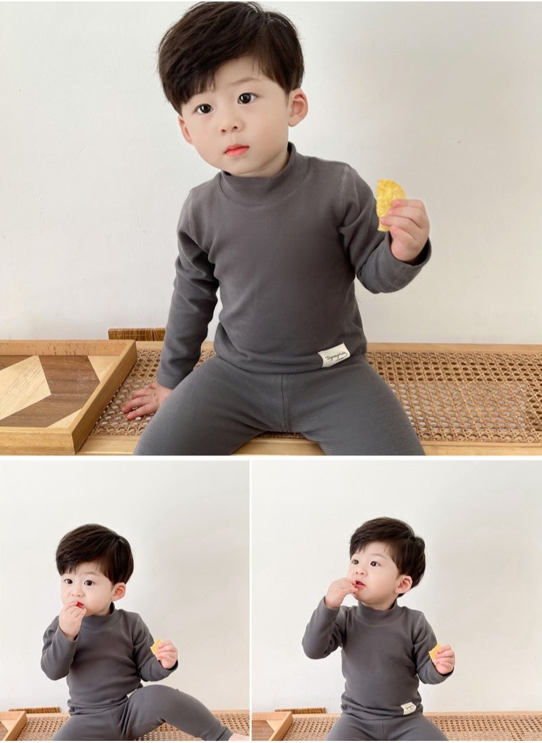 Jorunb Baby Girls Boys Thermal Underwear Set Toddler Cotton Base Layer Soft Warm Jammies Grey  - Image 5