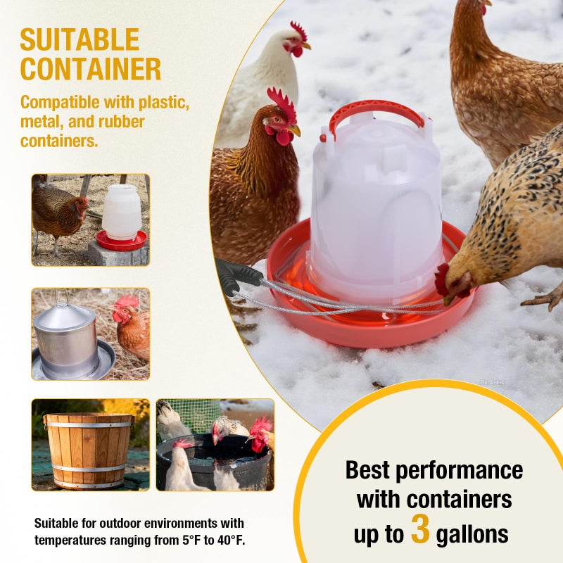 comincia Chicken Water Heater Cord â€“ Low-Watt Heated Chicken Waterer Cable for Winter, Safe Poultry Water Heating for Chickens, Ducks & Small Animals (1 Pack, Waterer Not Included) - Image 2