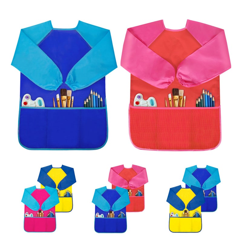 Milifox 2 Pack Kids Art Smock Toddler Painting SmockWaterproof Long Sleeve Kids Art Apron with 3 Pockets for Children - Image 2