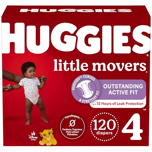 Huggies Size 4 Diapers, Little Movers Baby Diapers, Size 4 (22-37 lbs), 120 Count, Packaging May Vary - Image 1