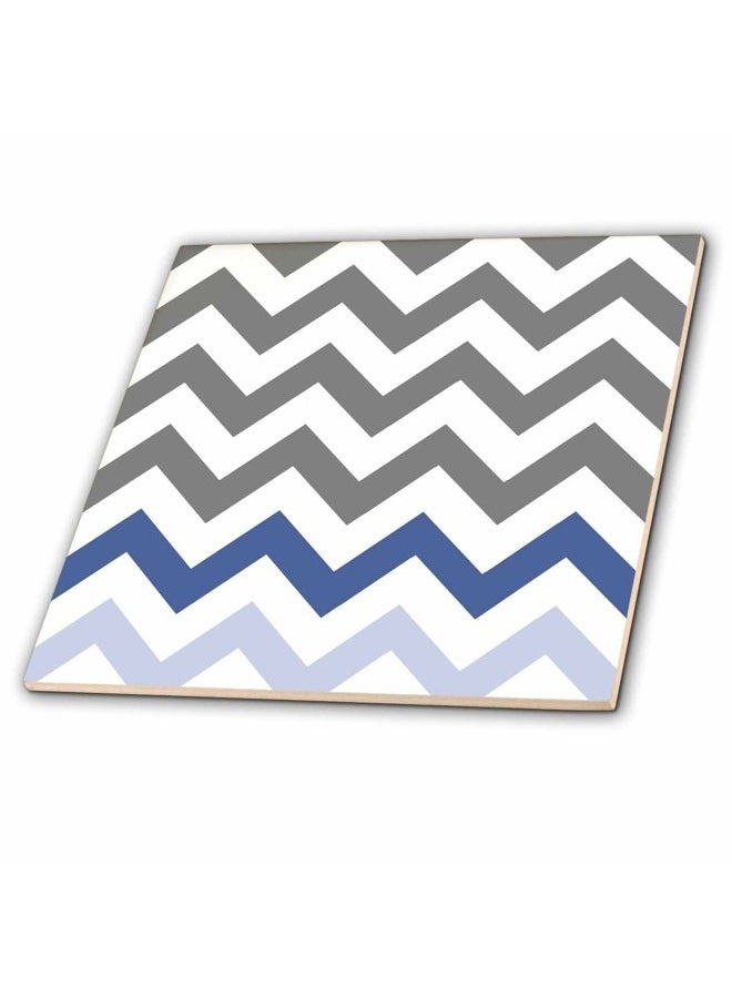 3DROSE ct_179810_1 Charcoal Grey Chevron with Blue Zig Zag Accent-Gray Zigzag Pattern-Ceramic Tile, 4" - Image 2