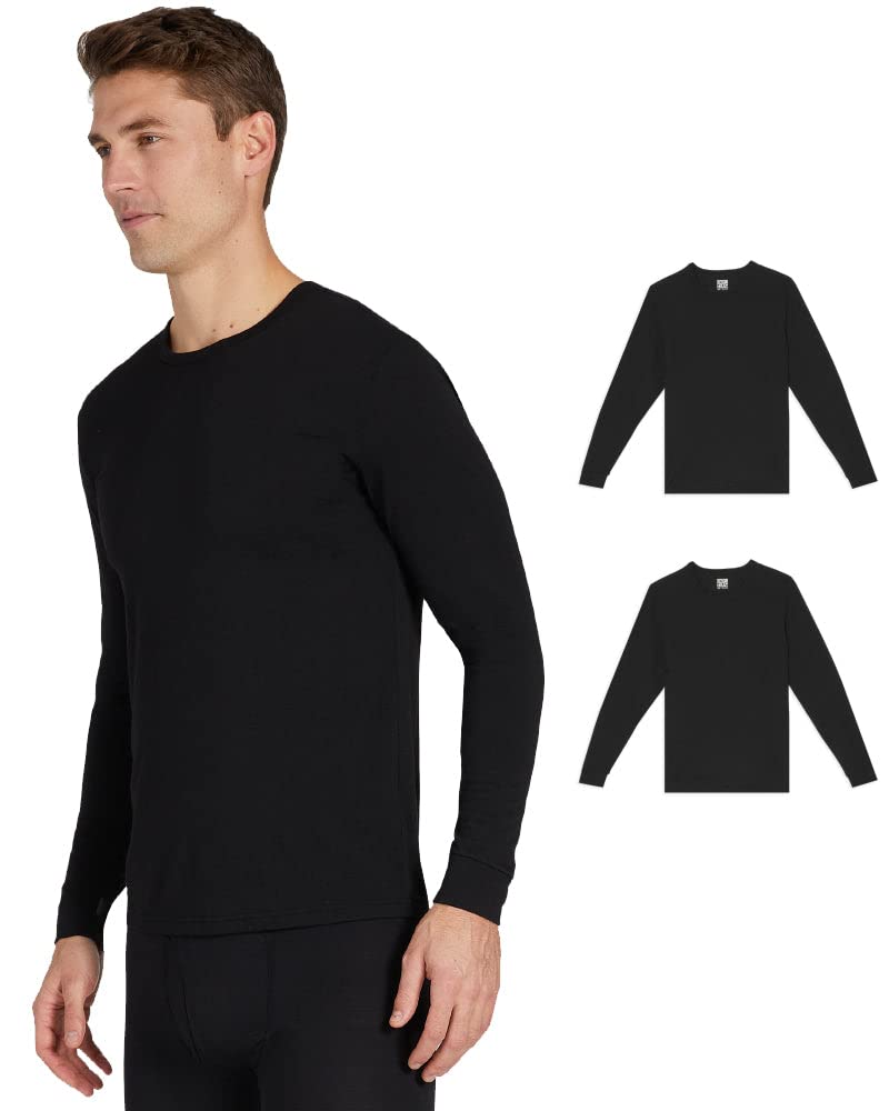 32 Degrees Men's 2-Pack Performance Lightweight Thermal Baselayer Crewneck Long Sleeve Shirt Top | Moisture Wicking | Anti Odor, Black/Black, Large - Image 1