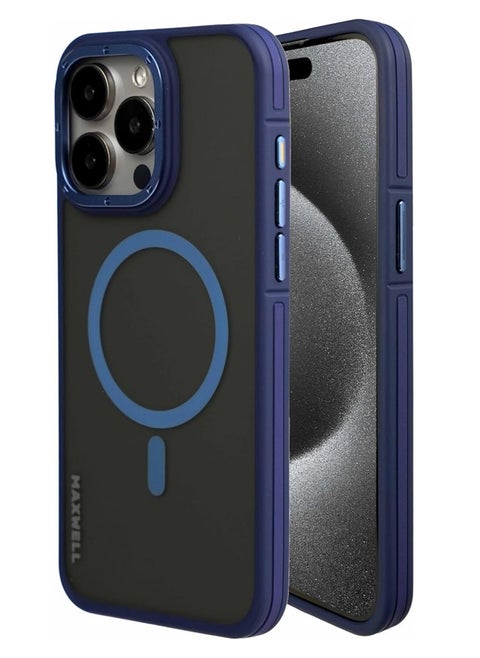 Maxwell Armor Soft Matte Compatible with MagSafe Case for iPhone 15 Pro - Full Protection, Drop-Proof Design, Metallic Lens Protection - Compatible with Magsafe (Blue)