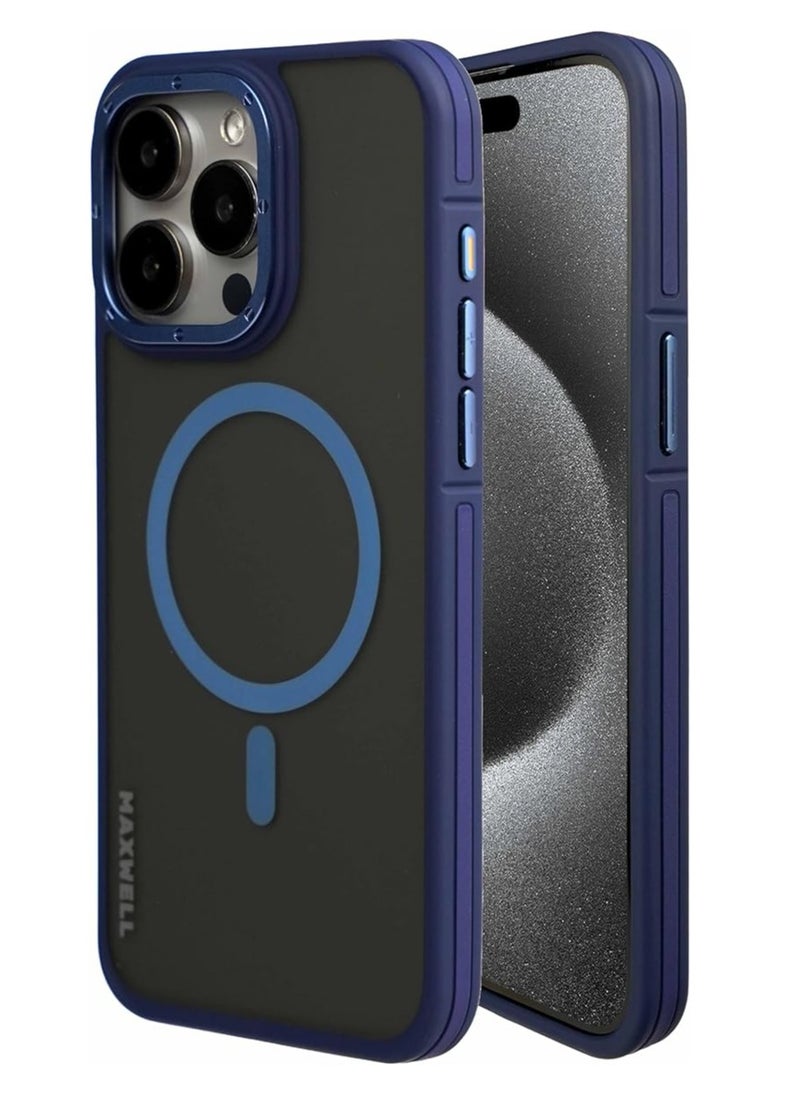 Maxwell Electronics - Maxwell Armor Soft Matte Compatible with MagSafe Case for iPhone 15 Pro - Full Protection, Drop-Proof Design, Metallic Lens Protection - Compatible with Magsafe (Blue) - Image 1