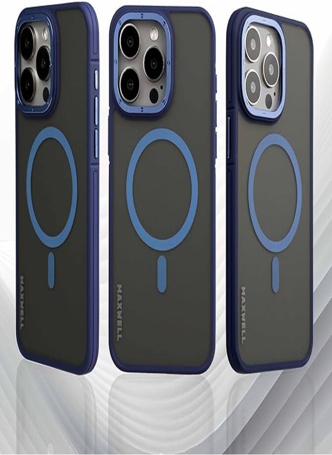 Maxwell Electronics - Maxwell Armor Soft Matte Compatible with MagSafe Case for iPhone 15 Pro - Full Protection, Drop-Proof Design, Metallic Lens Protection - Compatible with Magsafe (Blue) - Image 1