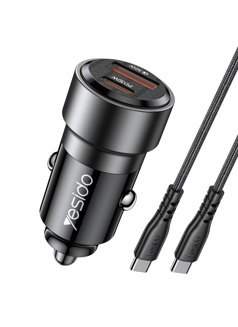 Yesido - Yesido Y55 With Double Type-C/USB-C Port Line Car Charger QC3.0+PD30W Type-C/USB-C+USB Dual Port Quick Charge (Black) - Image 1