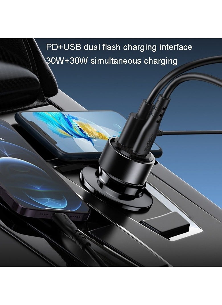 Yesido - Yesido Y55 With Double Type-C/USB-C Port Line Car Charger QC3.0+PD30W Type-C/USB-C+USB Dual Port Quick Charge (Black) - Image 1