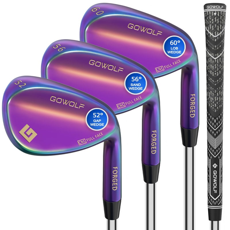 Gowolf Golf Wedges 52, 56, 60 Sets Right Hand, Forged Full Face Golf Wedge Set for Men, Premium Golf Gap Wedge Sand Wedge Lob Wedge Golf Club, Great Golf Gift - CNC Milled Face for More Spin (Rainbow) - Image 1