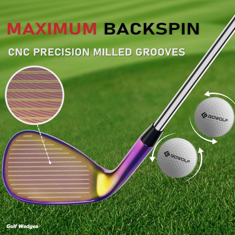 Gowolf Golf Wedges 52, 56, 60 Sets Right Hand, Forged Full Face Golf Wedge Set for Men, Premium Golf Gap Wedge Sand Wedge Lob Wedge Golf Club, Great Golf Gift - CNC Milled Face for More Spin (Rainbow) - Image 3