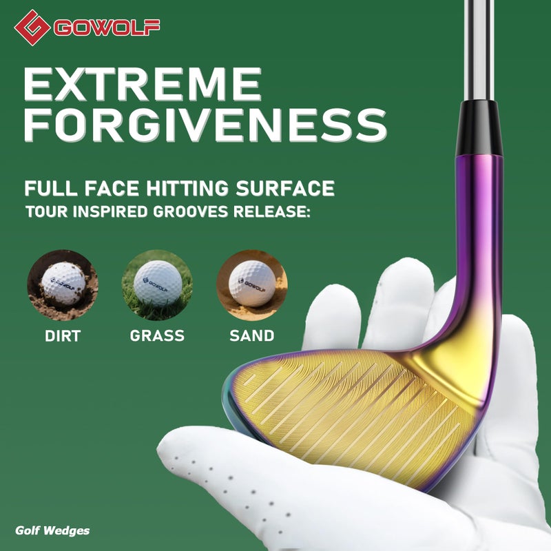 Gowolf Golf Wedges 52, 56, 60 Sets Right Hand, Forged Full Face Golf Wedge Set for Men, Premium Golf Gap Wedge Sand Wedge Lob Wedge Golf Club, Great Golf Gift - CNC Milled Face for More Spin (Rainbow) - Image 4