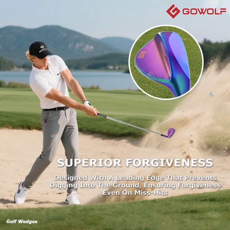 Gowolf Golf Wedges 52, 56, 60 Sets Right Hand, Forged Full Face Golf Wedge Set for Men, Premium Golf Gap Wedge Sand Wedge Lob Wedge Golf Club, Great Golf Gift - CNC Milled Face for More Spin (Rainbow) - Image 5