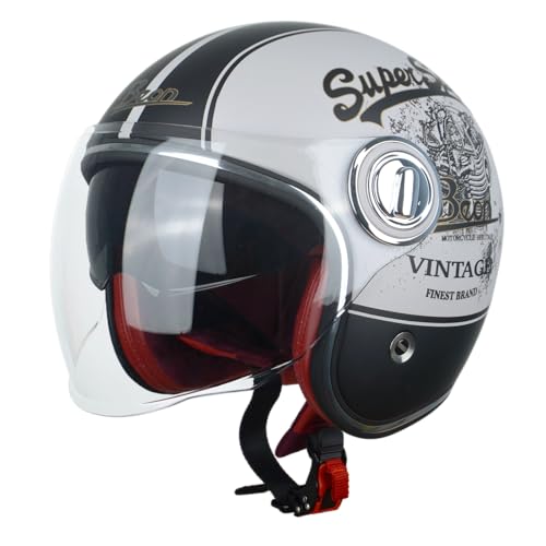 BEON Open Face Motorcycle Helmet for Adults DOT ApprovedMoped 34 Half Vespa Vintage Helmet with Dual Visors for Men and Women Super Sport Matte BeigeBlack Large - Image 1