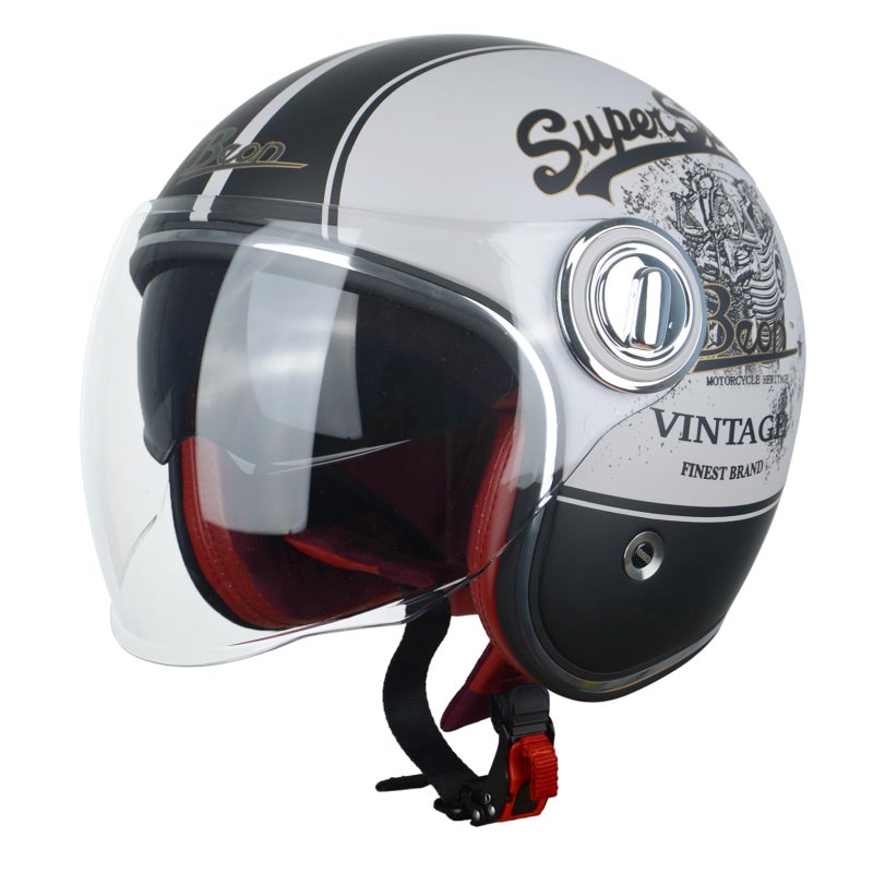 BEON Open Face Motorcycle Helmet for Adults DOT ApprovedMoped 34 Half Vespa Vintage Helmet with Dual Visors for Men and Women Super Sport Matte BeigeBlack Large - Image 2