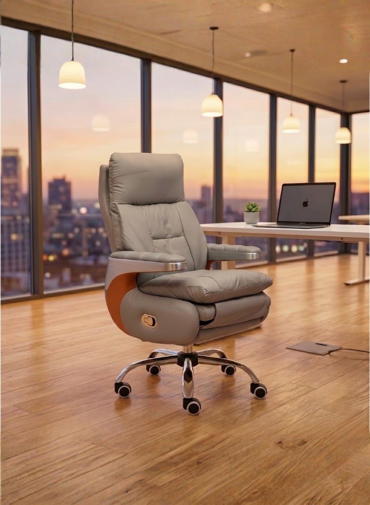 Karnak Malaya Executive Electric Boss Chair | Comfortable Leather Ergonomic Office Recliner with Swivel Rolling Adjustable Headrest, Footrest and Lumbar Support for Office (Beige) - Image 1