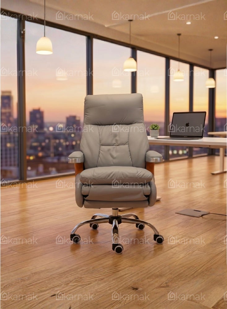Karnak Malaya Executive Electric Boss Chair | Comfortable Leather Ergonomic Office Recliner with Swivel Rolling Adjustable Headrest, Footrest and Lumbar Support for Office (Beige) - Image 4