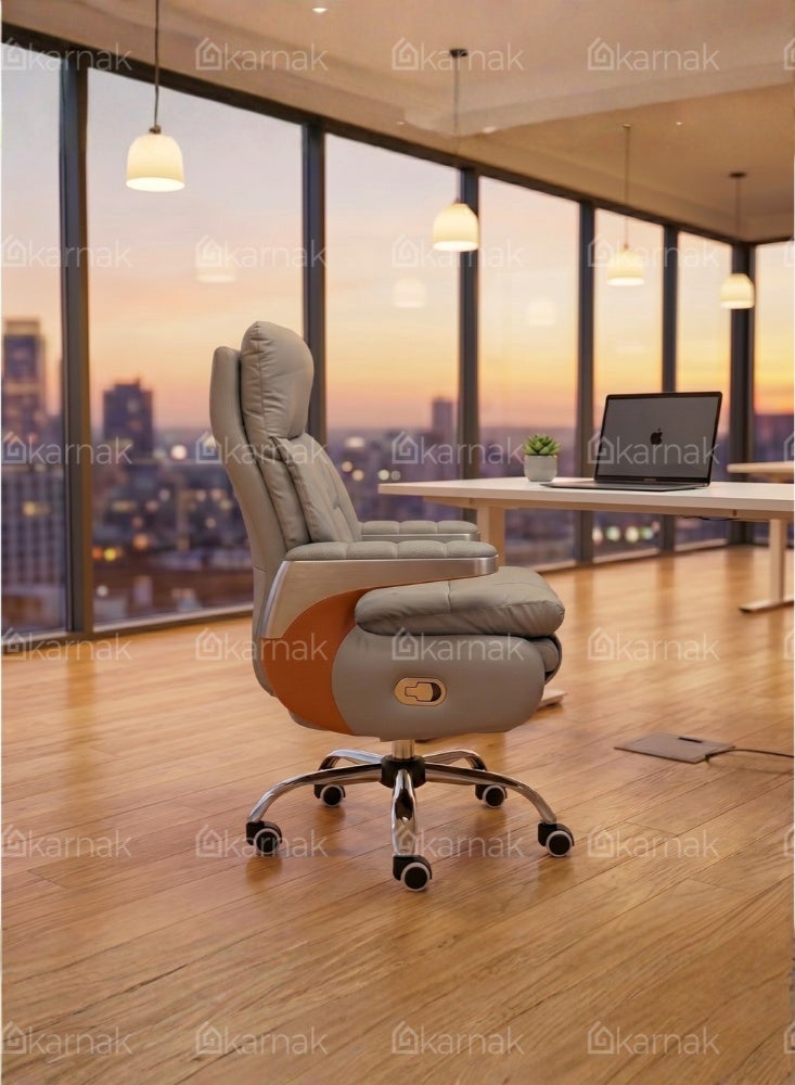 Karnak Malaya Executive Electric Boss Chair | Comfortable Leather Ergonomic Office Recliner with Swivel Rolling Adjustable Headrest, Footrest and Lumbar Support for Office (Beige) - Image 5