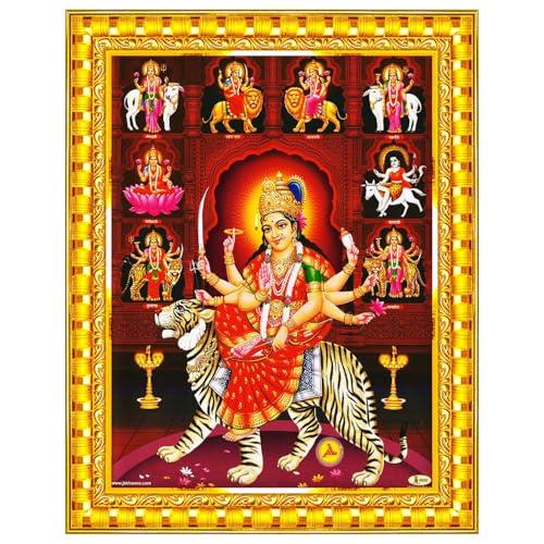 Pavan Photo Laminations Durga Maa Mata Goddess Nav Navadurga Navdurga Wall Painting Framed Home Decor (Wood,Acrylic,Gold,Small Size,6x8 Inch) R1164S - Image 1