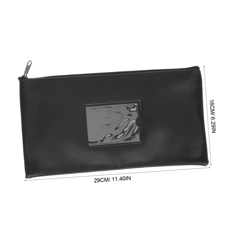 Zippered PU Bank Bag With Window Cash Coin Document Pouch - Image 3