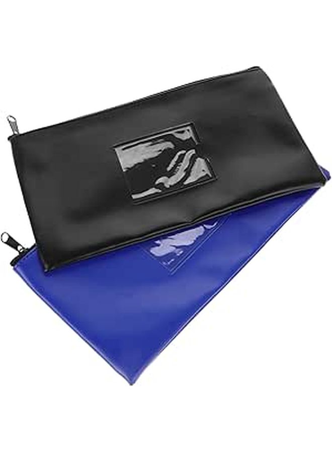 Zippered PU Bank Bag With Window Cash Coin Document Pouch - Image 1