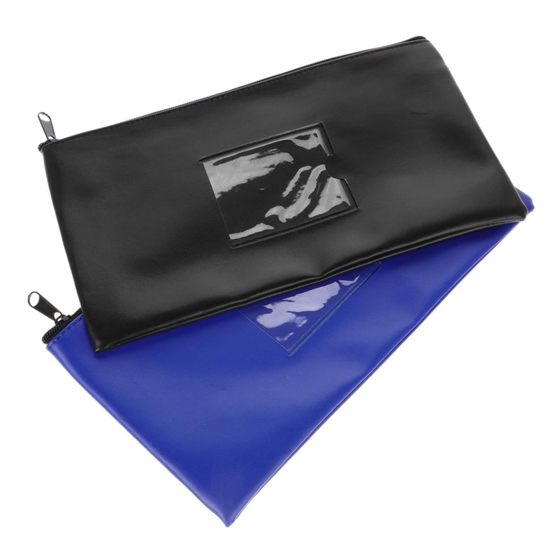 Zippered PU Bank Bag With Window Cash Coin Document Pouch - Image 2