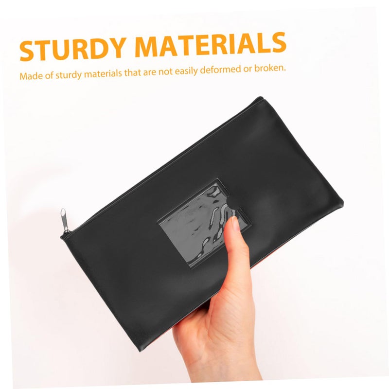 Zippered PU Bank Bag With Window Cash Coin Document Pouch - Image 4