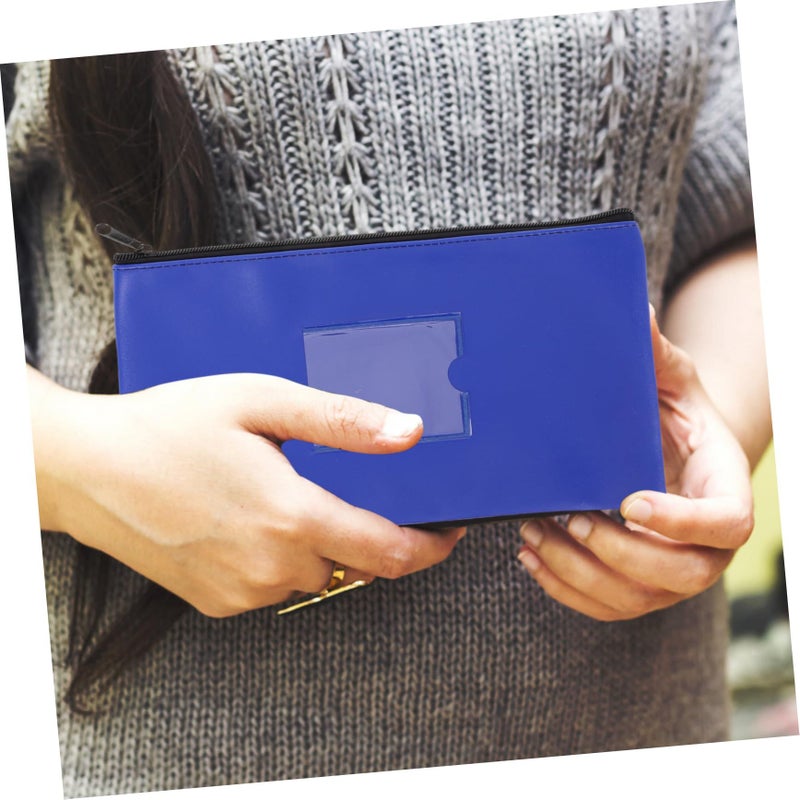 Zippered PU Bank Bag With Window Cash Coin Document Pouch - Image 5