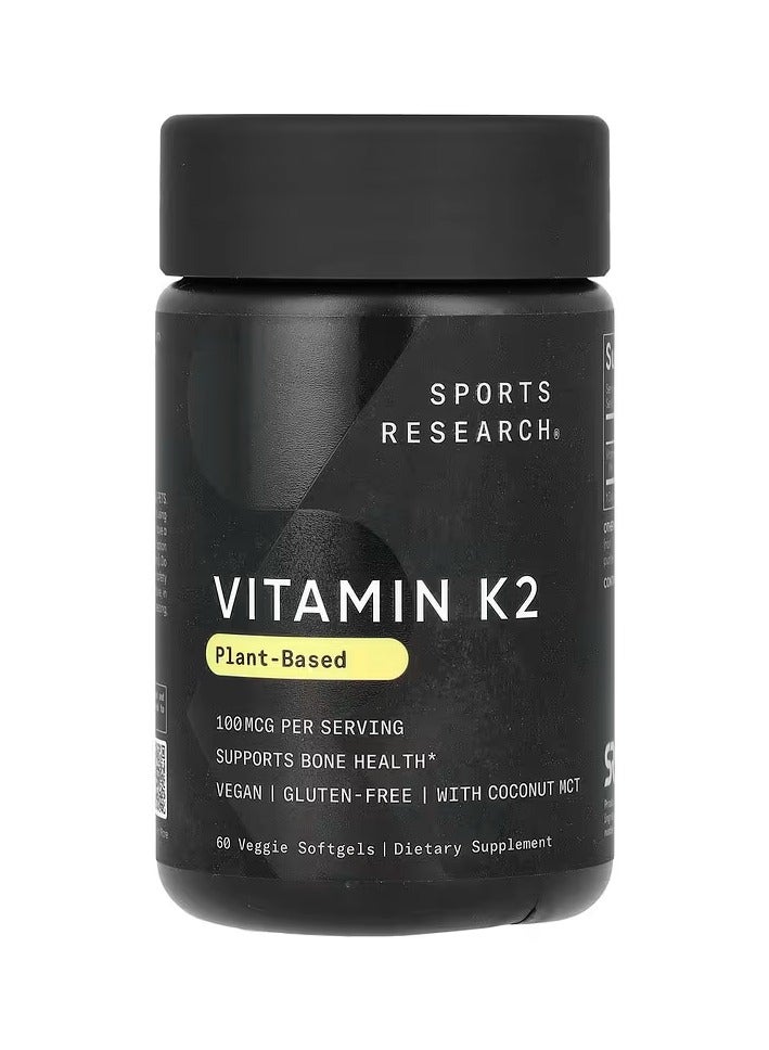 SPORTS RESEARCH Vitamin K2, Plant-Based, 100 mcg, 60 Veggie Softgels - Image 1