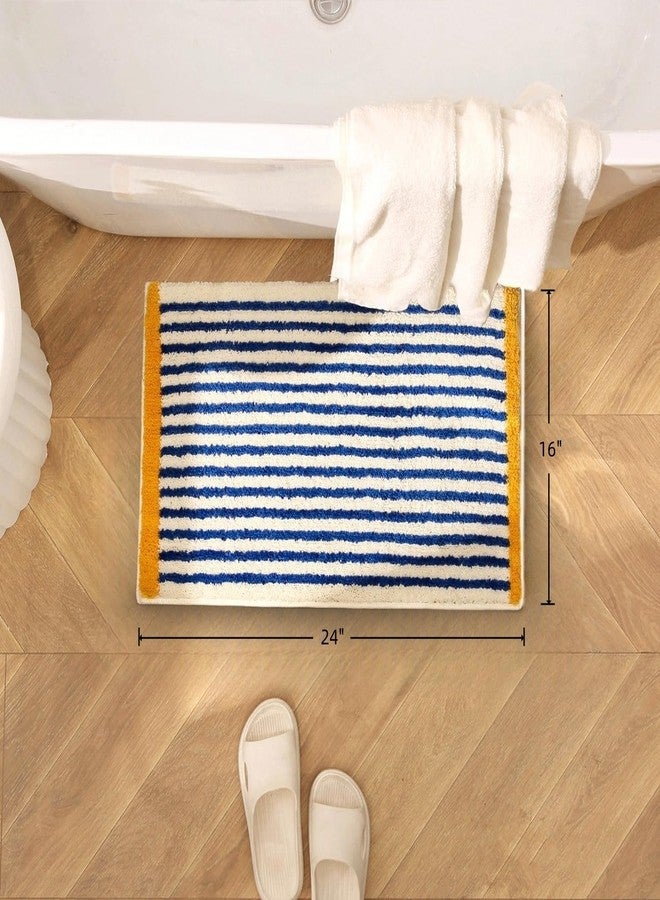 GIB cleaningtool GIB Bathroom Rugs Mat 24" x 16", Extra Soft Absorbent Plush Fluffy Bath Rugs, Non-Slip Washable Bath Mats for Bathroom Floor Shower Home Decor Accessories, Blue & White Striped with Yellow Accents - Image 2