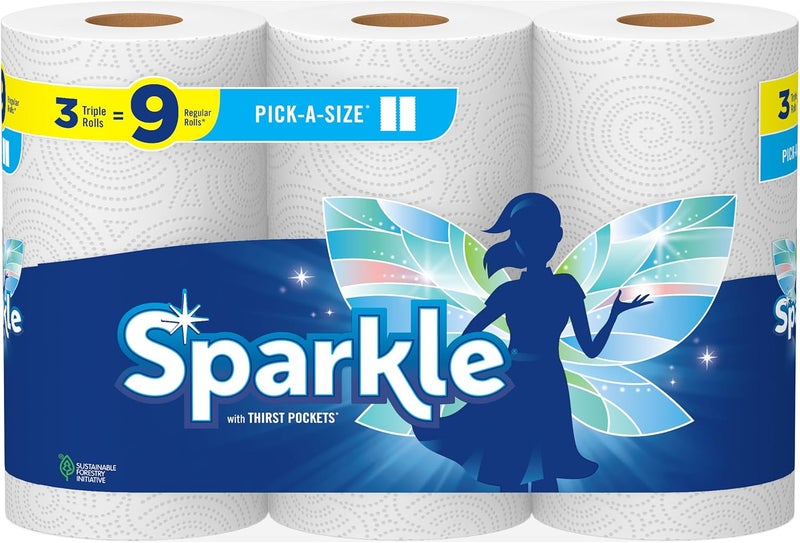 Sparkle Pick-A-Size Paper Towels, 3 Triple Rolls = 9 Regular Rolls, Everyday Value Paper Towel With Full And Half Sheets - Image 1