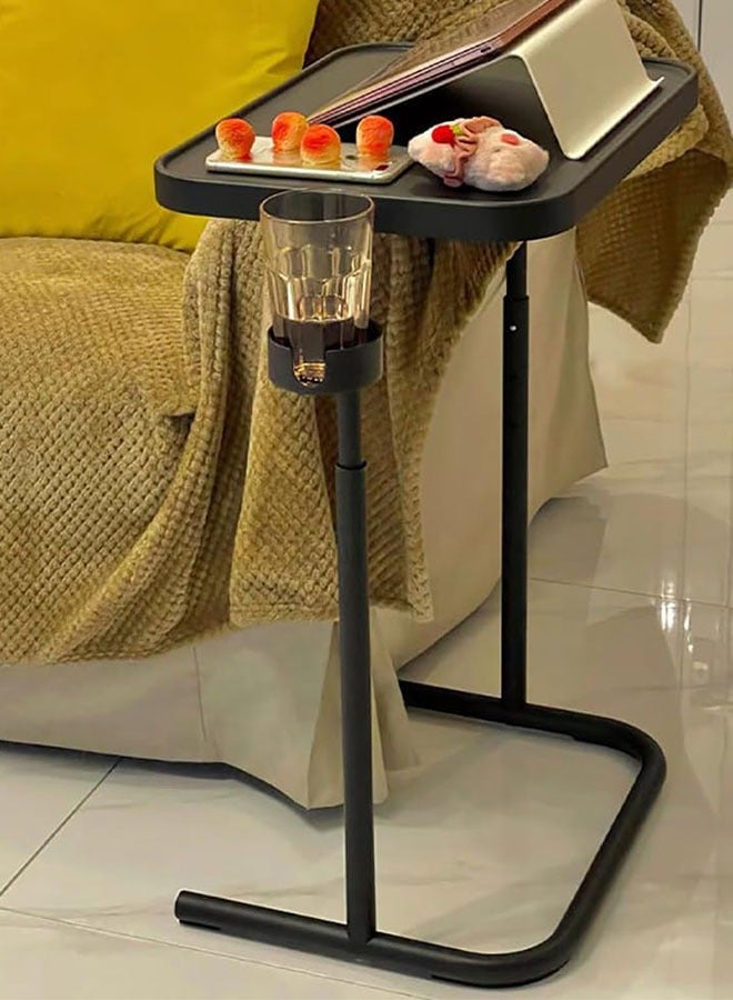 Side Table, End Table, Vintage C-Shaped Couch Table for Sofa Laptop Coffee Snack - Image 2