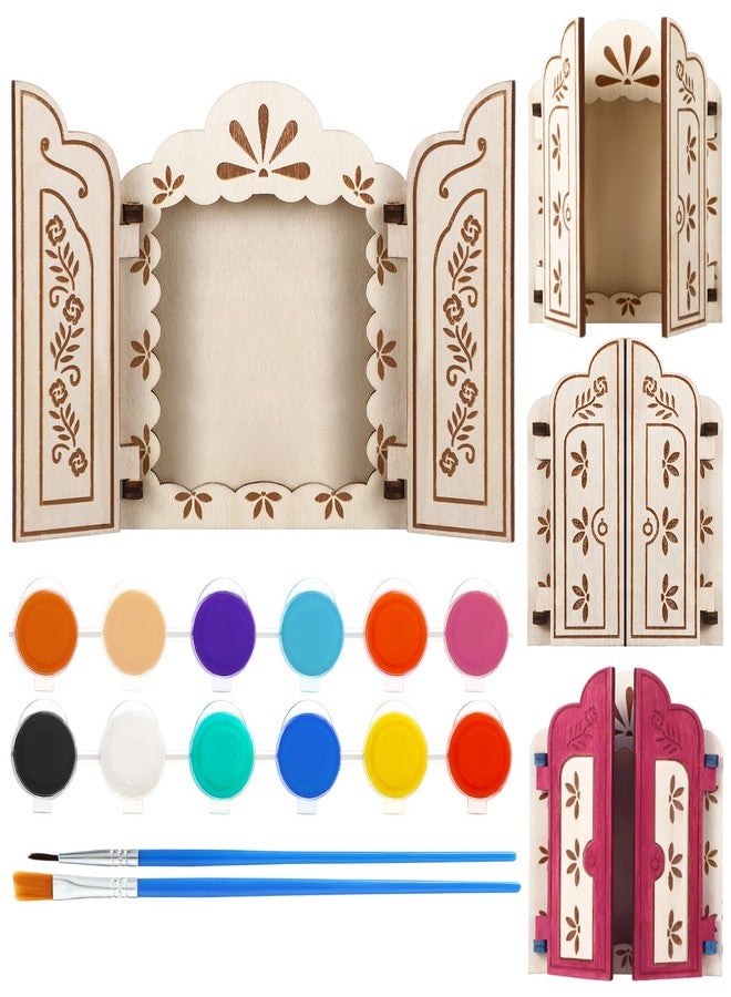 مجموعة ياليكوب المكونة من 3 قطع من زينة يوم الموتى، إطار خشبي لعرض صور القديسين وتماثيلهم، مع 12 لونًا للرسم، طقم ديكور خشبي لمذبح يوم الموتى، لوازم اصنعها بنفسك - Image 1