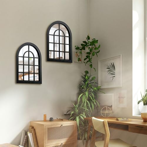 ZEXUIRU 2 Set. Rustic Wall Mirrors for Bedroom Bathroom Living Room Entryway Wood Farmhouse Easy to Hang Framed Decorative Accent Hanging Wall-Mounted Mirror Set for Living Room - Black - Image 5