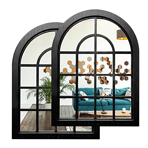ZEXUIRU 2 Set. Rustic Wall Mirrors for Bedroom Bathroom Living Room Entryway Wood Farmhouse Easy to Hang Framed Decorative Accent Hanging Wall-Mounted Mirror Set for Living Room - Black - Image 1