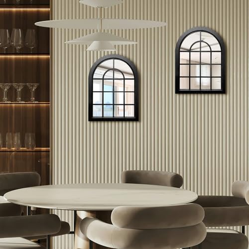 ZEXUIRU 2 Set. Rustic Wall Mirrors for Bedroom Bathroom Living Room Entryway Wood Farmhouse Easy to Hang Framed Decorative Accent Hanging Wall-Mounted Mirror Set for Living Room - Black - Image 2