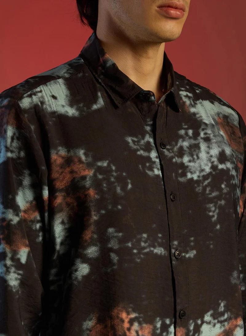 كامبوس سوترا Men's Midnight Black & Powder Blue Contrast Dab Shirt